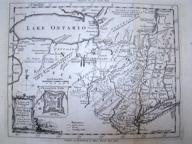 A map published in 1756 showing the "Eastern part of the Province of New York with part of New Jersey" by Thomas Kitchin
